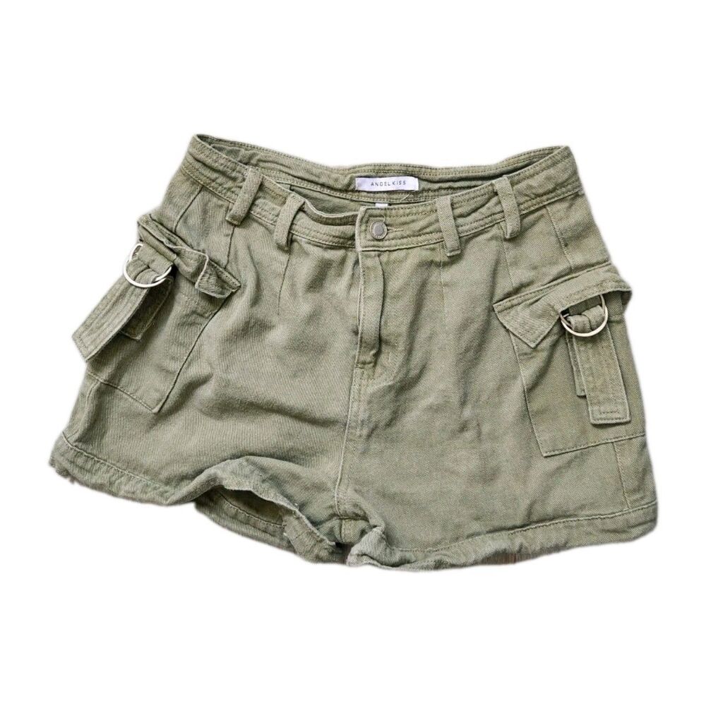 Angel Kiss Olive Green Cargo Shorts Womens 9/29 Utility Military Cotton EUC